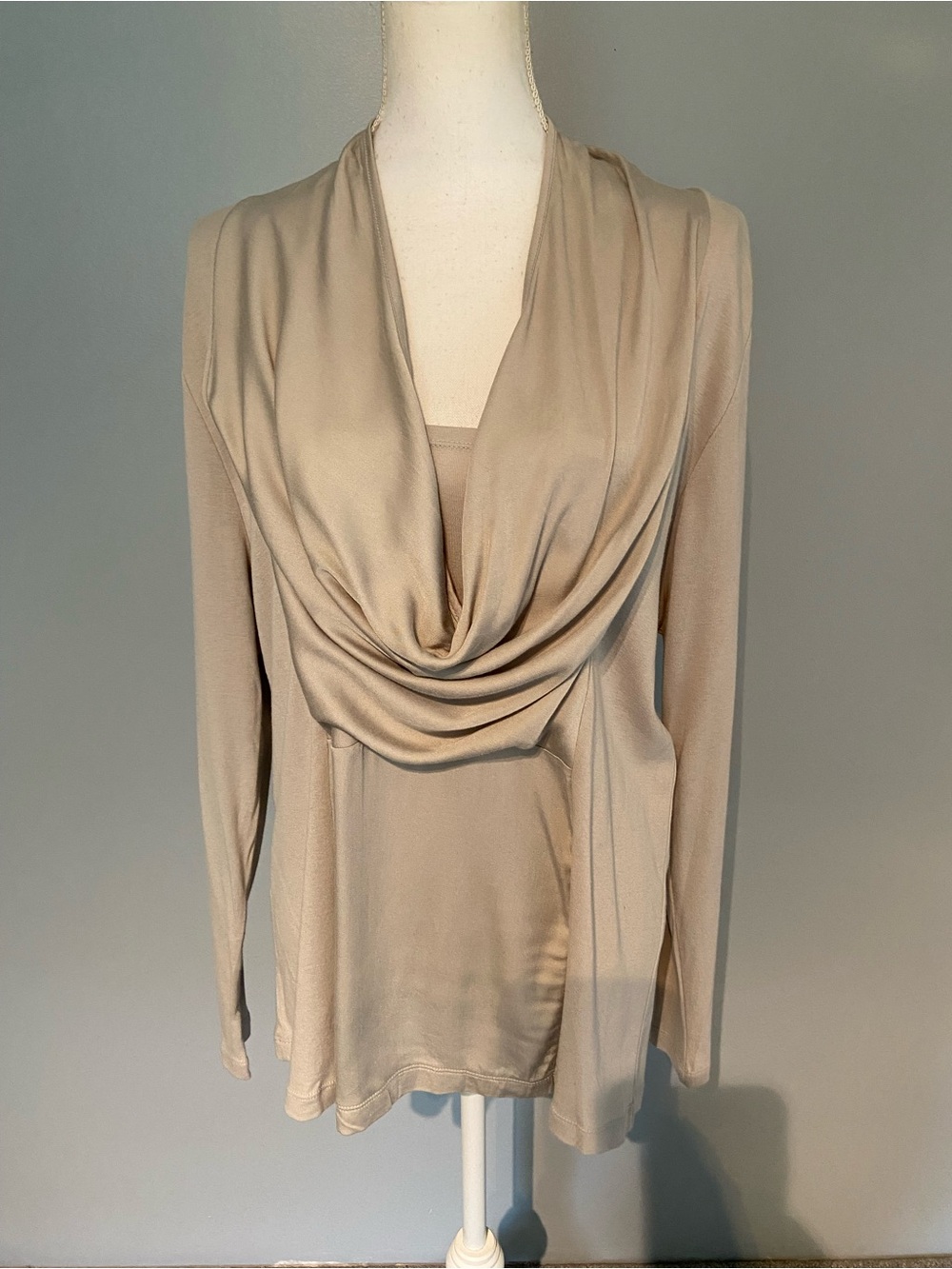 Soft Surroundings Beige Cowl-Neck Long Sleeve Top